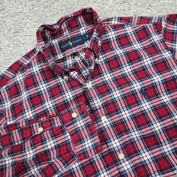 Ralph Lauren Shirt Mens‎ Large Red Blue Plaid Button Up Long Sleeve Pony Preppy - Picture 1 of 10
